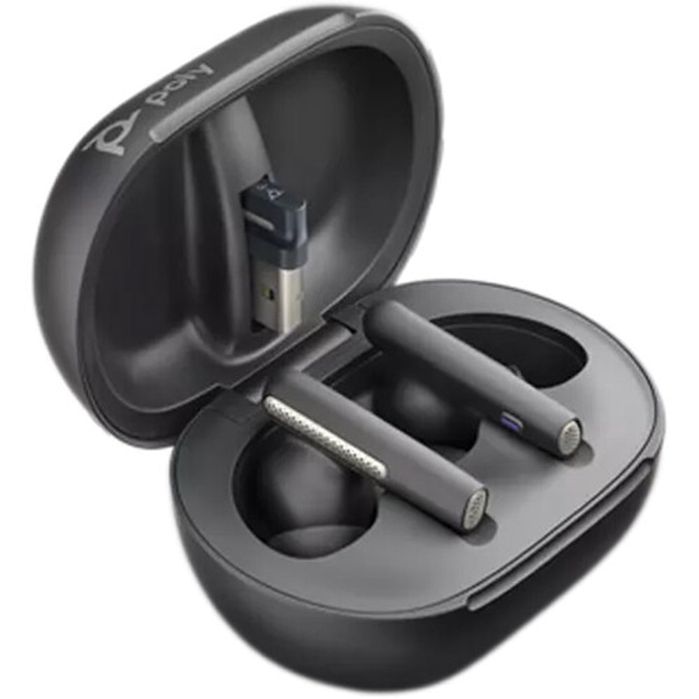 Poly Voyager Free 60+ UC Wireless Earbuds (USB-A Dongle, Carbon Black) & Charging Case w/ Touchscreen