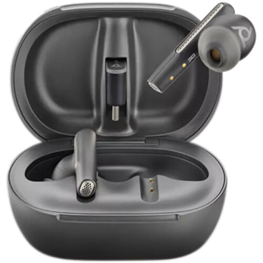 Poly Voyager Free 60+ UC Wireless Earbuds (USB-A Dongle, Carbon Black) & Charging Case w/ Touchscreen