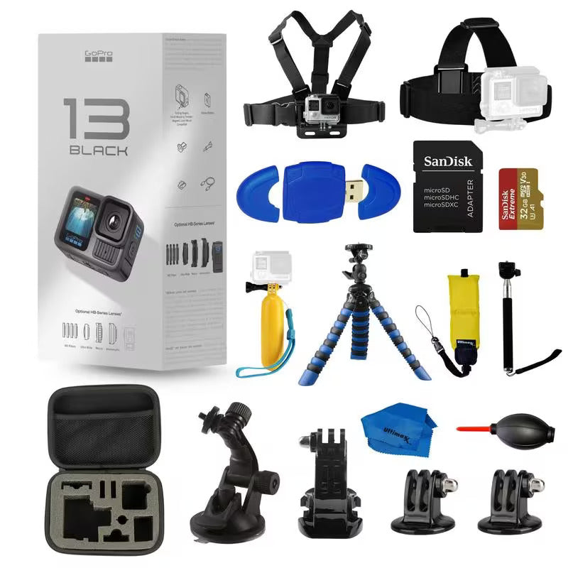 GoPro HERO 13 Black 5.3K HDR 27MP Action Camera - 15PC Accessory Bundle