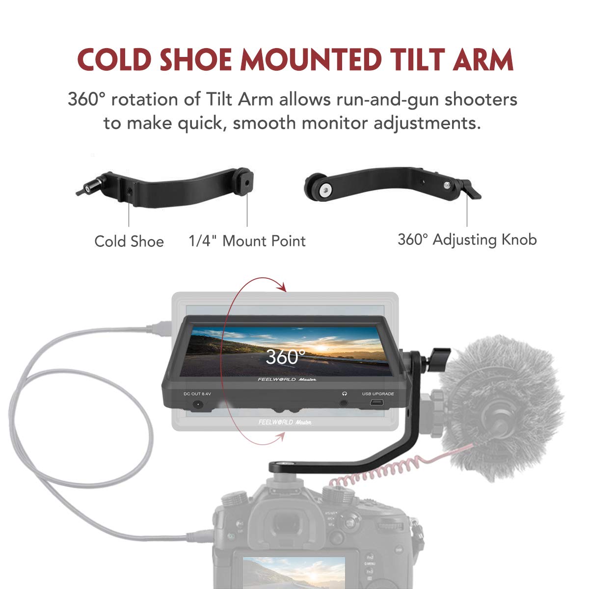 Feelworld Master MA6F 5.5" DSLR Monitor 4K HDMI 8.4V DC in/Out, Full HD 1920x720p LCD Camera Field Monitor Tilt Arm Included