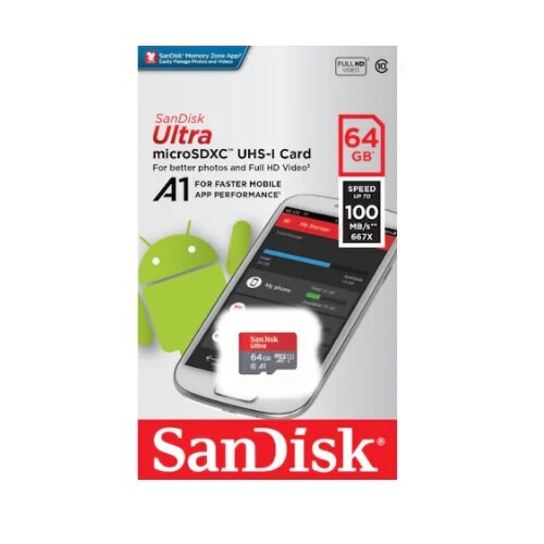 Sandisk Ultra 64GB Micro SDXC UHS-I Card - 100MB/s U1 A1 - SDSQUAR-064G-GN6MN - NO ADAPTER