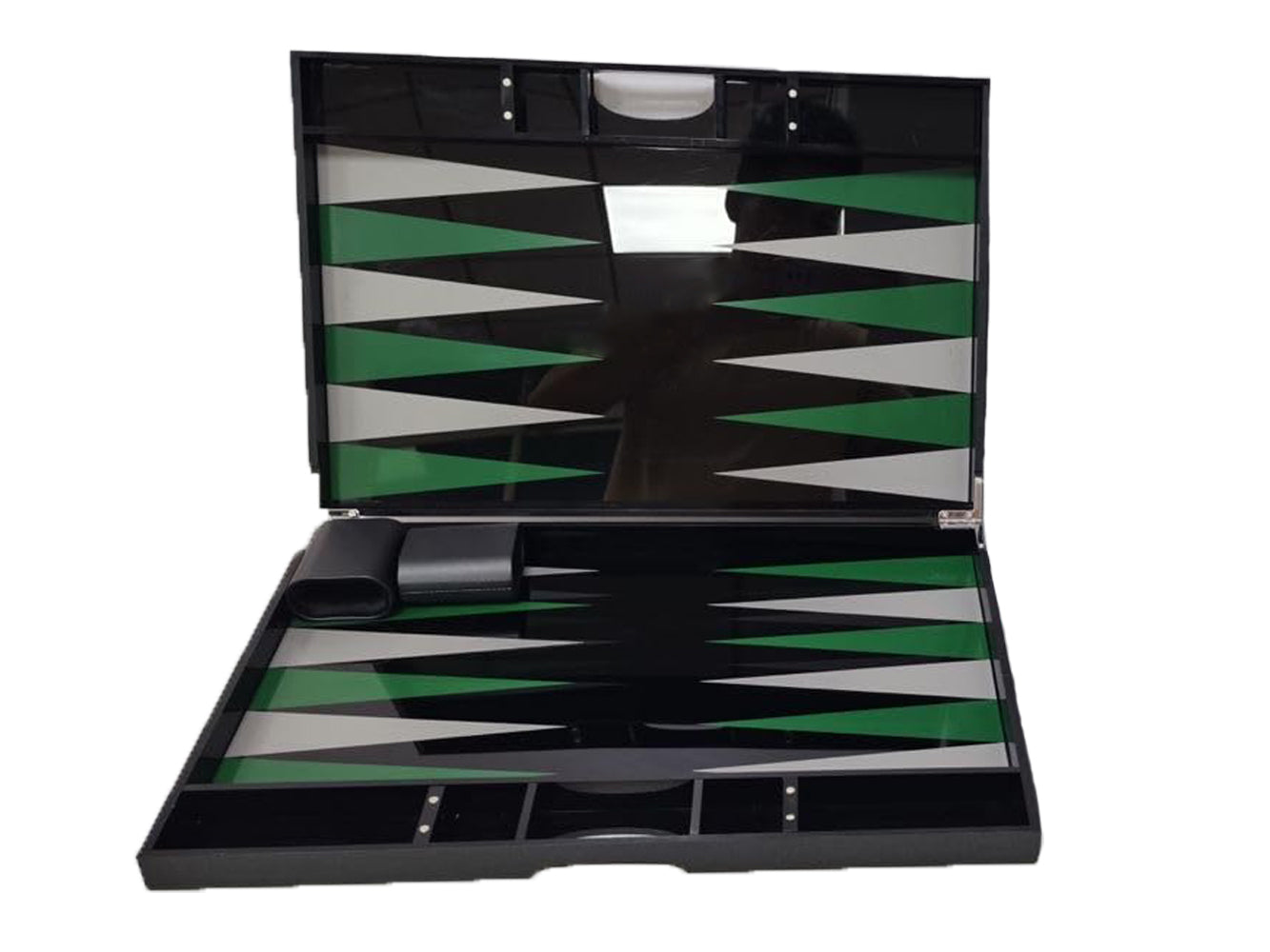 Lucite Acrylic Backgammon Set 18 Large Premium Board and Pieces (Black/Green)