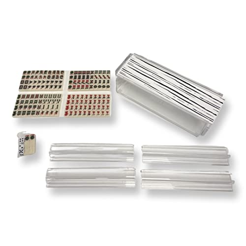 Mahjong - Clear w White Marble Cover - matching clear racks, ivory pieces