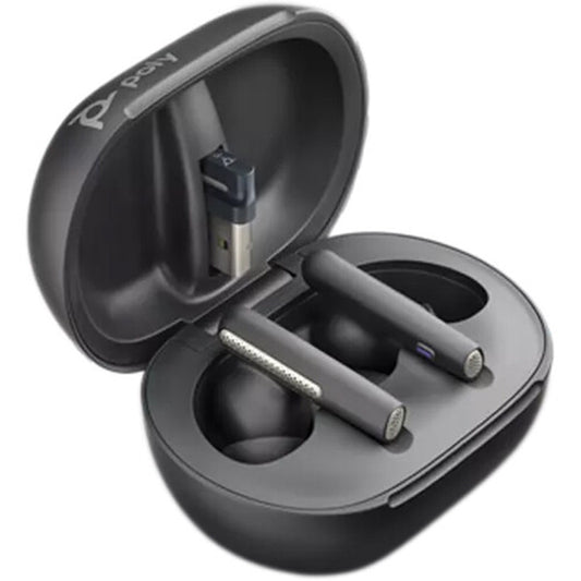 Poly Voyager Free 60+ UC Wireless Earbuds (USB-A Dongle, Carbon Black) & Charging Case w/ Touchscreen