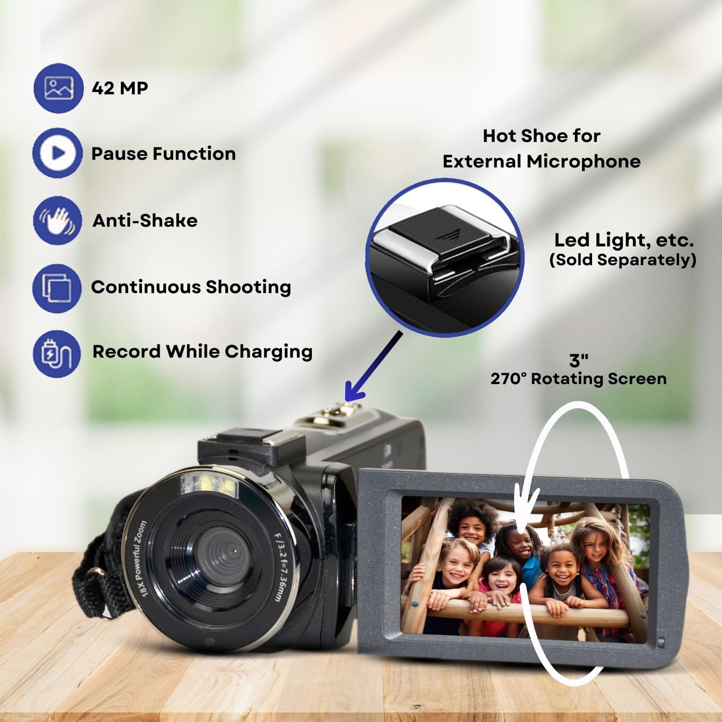 GeniusTech Digital Video Camera, 42MP w/ 32GB SD Card, Remote, Case, USB Cable