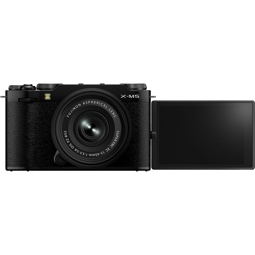 Fujifilm X-M5 Mirrorless Camera with XC 15-45mm f/3.5-5.6 Lens (Black) Bundle with Flexible Tripod, 64GB SD Card & Additional Accessories
