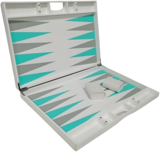 Lucite Acrylic Backgammon Set 18" Large Premium Board and Pieces (White/Aqua)