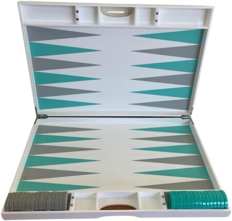 Lucite Acrylic Backgammon Set 18" Large Premium Board and Pieces (White/Aqua)
