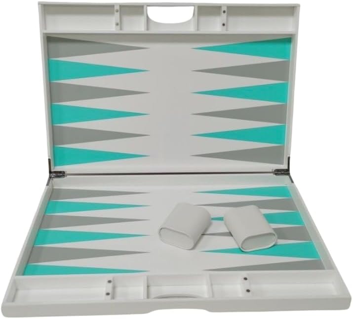 Lucite Acrylic Backgammon Set 18" Large Premium Board and Pieces (White/Aqua)