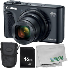 Canon PowerShot SX740 HS Digital Camera (Black) 5PC Bundle - Includes 16GB SD Memory Card + Point & Shoot Case + Extra Battery + Microfiber Cleaning Cloth (Renewed)