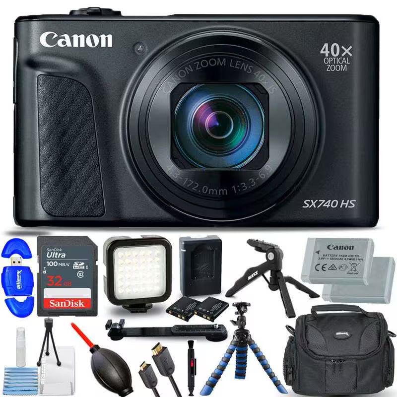 Canon PowerShot SX740 HS Digital Camera (Black) - 12PC Accessory Bundle