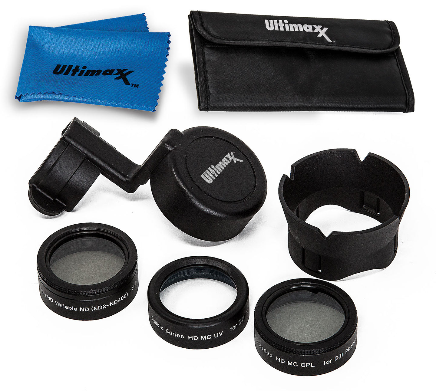 ULTIMAXX 7 Piece Filter Kit for DJI Phantom 4 Series (UV + CPL + Variable ND2 to ND400 + Lens Hood + Case + Cloth)