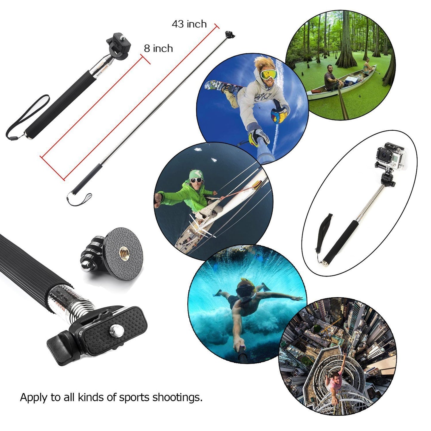 Ultimaxx HAND MONOPOD SELFIE with Action Camera / GoPro (Go-Pro) Adapter