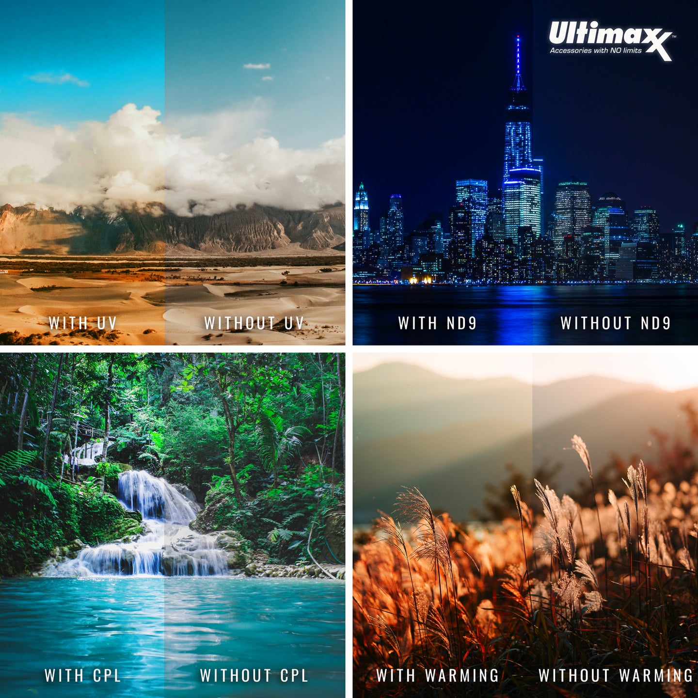 ULTIMAXX 4 Piece Multi Coated HD Filter Kit 95mm (UV, CPL, Warming, ND9)