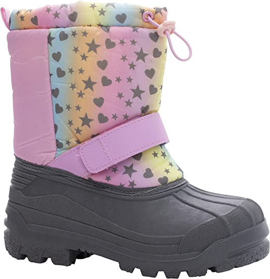 AQUAKIX Pink Metallic Hearts and Stars Print Snow Boots (Y12)