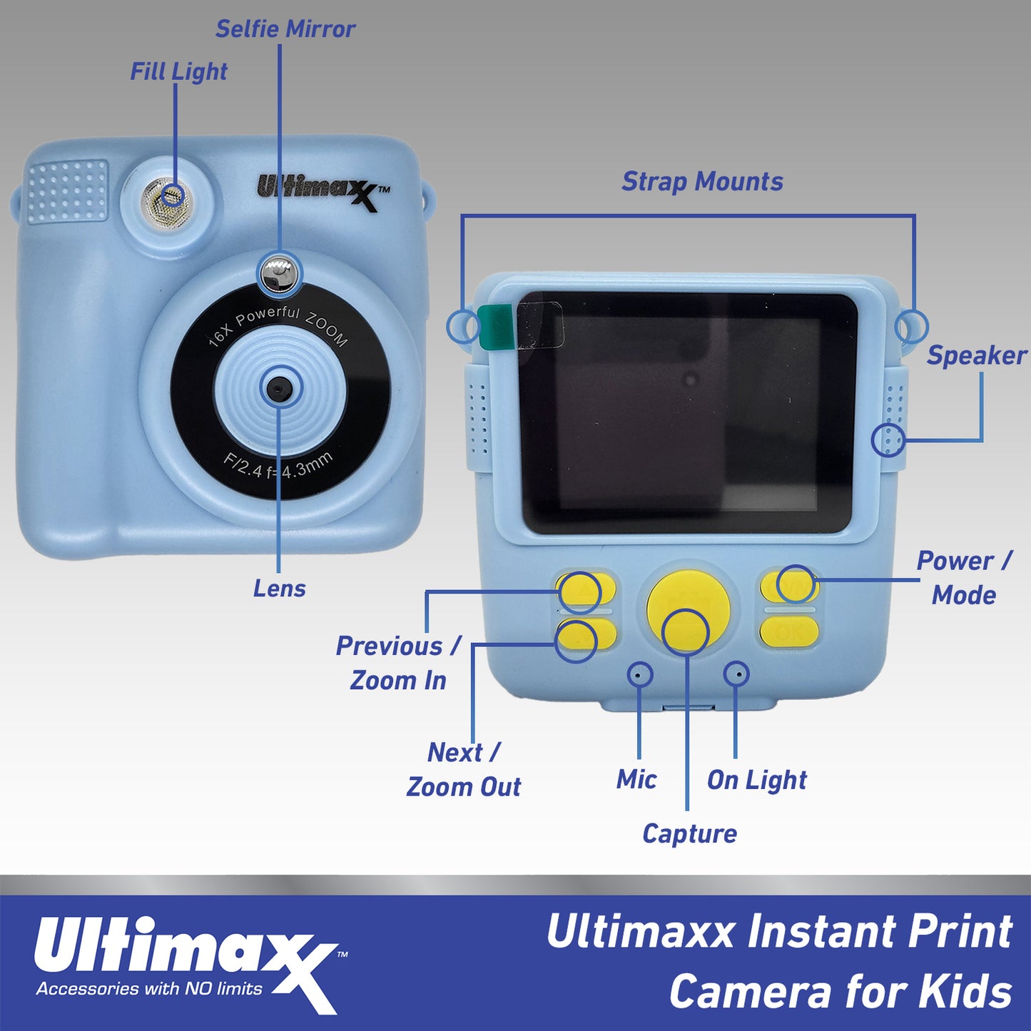 Ultimaxx Kids Digital Camera w/ 32GB Micro SD Card, 3 Rolls Paper - Blue