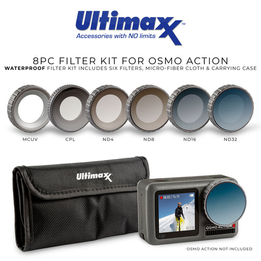 ULTIMAXX 8PC FILTER KIT FOR DJI OSMO ACTION (MCUV + CPL + ND4 + ND8 + ND16 + ND32)