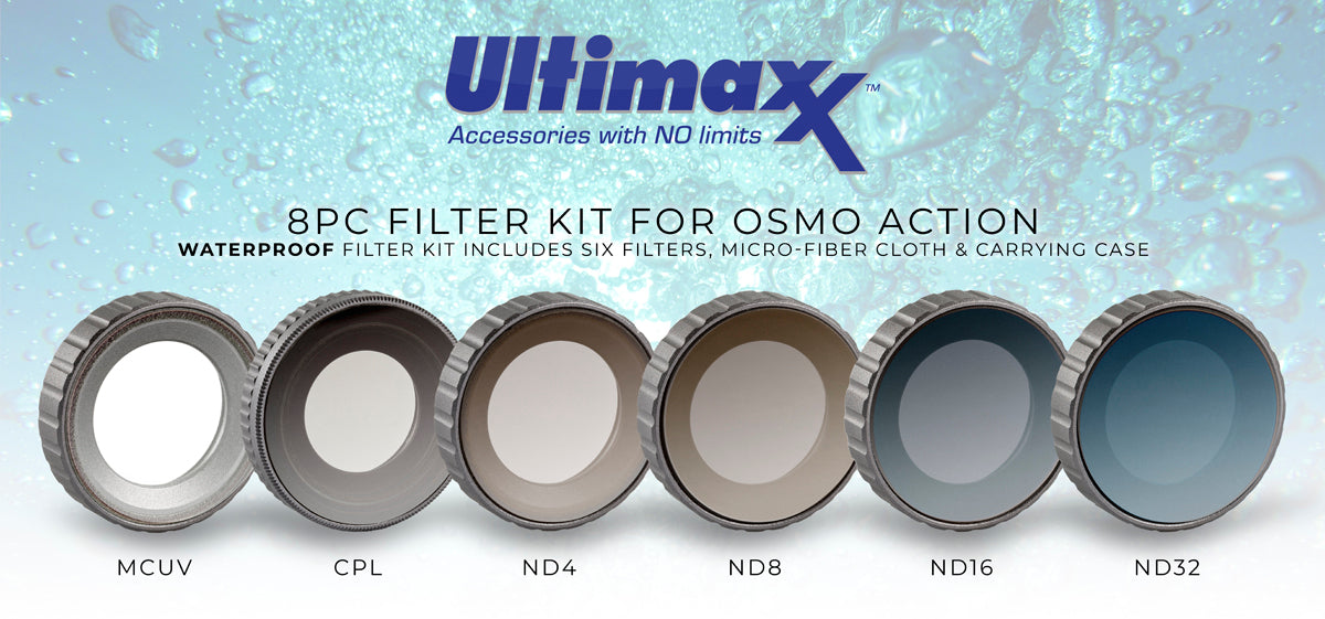ULTIMAXX 8PC FILTER KIT FOR DJI OSMO ACTION (MCUV + CPL + ND4 + ND8 + ND16 + ND32)
