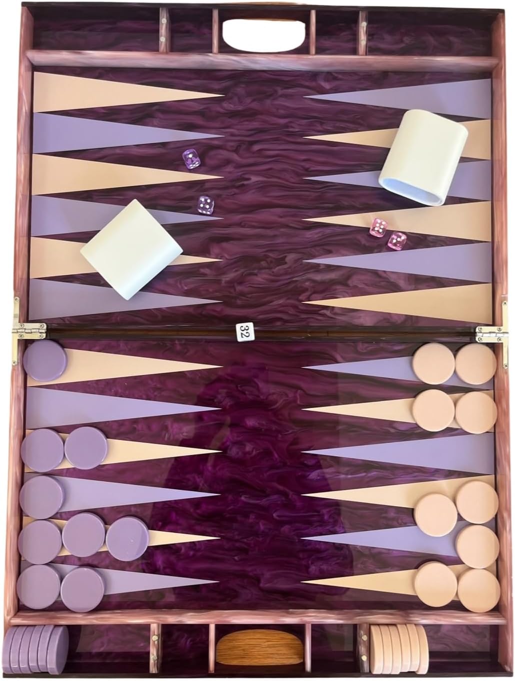 Lucite Acrylic Backgammon Set 18" Large Premium Board and Pieces (Dark Purple Marble/Lavender)