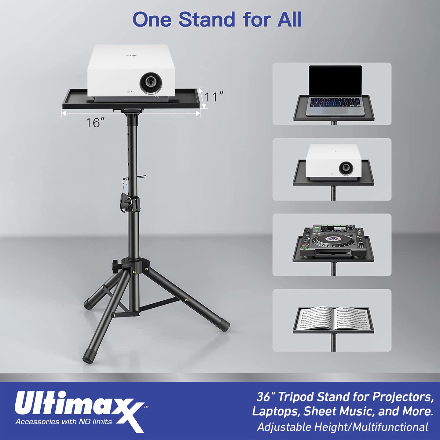 Ultimaxx 36" Tripod Stand for Projectors & Laptops - Adjustable Height/Multifunction