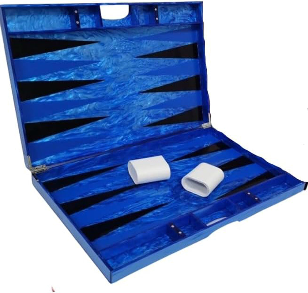 Lucite Acrylic Backgammon Set 18" Large Premium Board and Pieces (Blue Marble/Black)