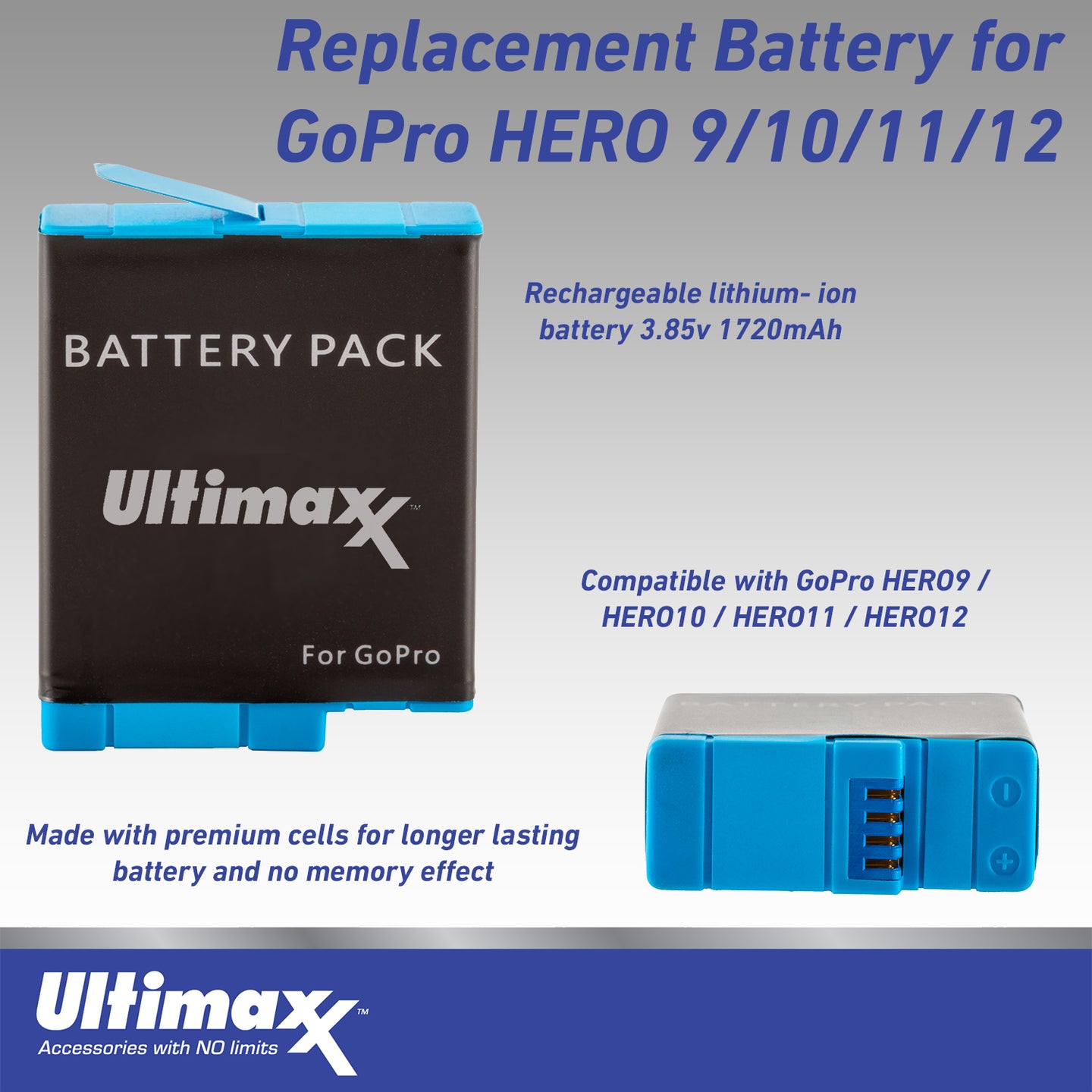 Ultimaxx Replacement Battery for GoPro HERO12 / HERO11 / HERO10 / HERO9 1800 mAh