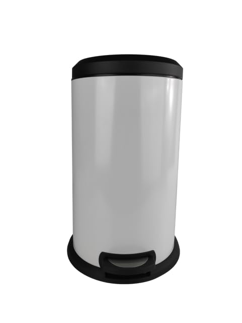 Premium White Iron Garbage Wastebasket Pedal Bin + Built In Compression System + Inner ABS Plastic Liner 40L/13Galloon