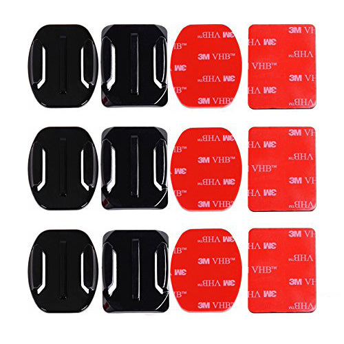 ULTIMAXX Adhesive Mounts for Go-Pro / GoPro / Action Camera HERO - 3x Curved & 3x Flat Mounts Bundle with 3M Sticky Pads + Microfiber Cleaning Cloth