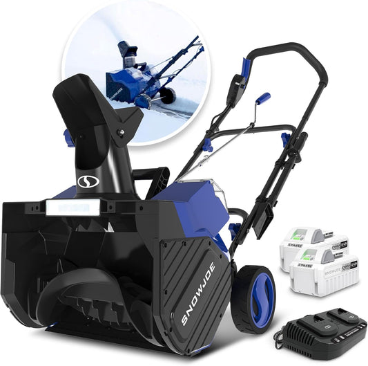Snow Joe 48V Cordless Snow Blower Kit with Cover, Scraper & LED Headlight, 1200W Brushless Motor, 2x 4Ah Batteries & Charger, 18"
