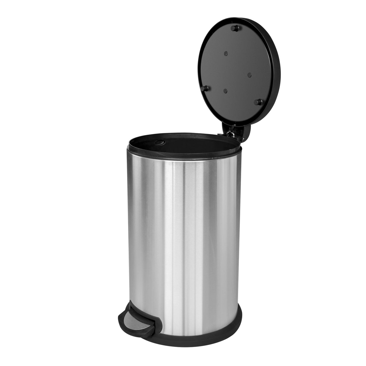 Premium Stainless Steel Trash Compression System Garbage Bin Wastebasket - 40L Removable Inner Bin - Foot Pedal Opening - Simply Push Down Lid Handle To Easily Compact Your Trash and Instantly Creates More Room! Lid Can Remain Standing In the Open Positio