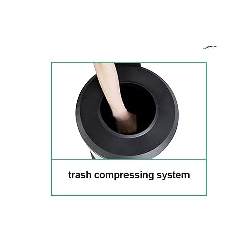 Premium Stainless Steel Trash Compression System Garbage Bin Wastebasket - 40L Removable Inner Bin - Foot Pedal Opening - Simply Push Down Lid Handle To Easily Compact Your Trash and Instantly Creates More Room! Lid Can Remain Standing In the Open Positio