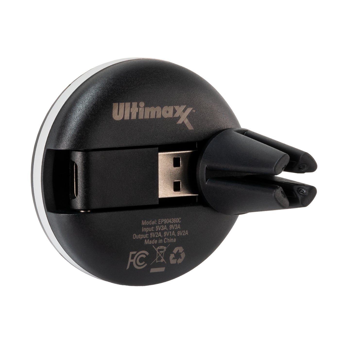 Ultimaxx Wireless Qi Fast Charger (WAFR/Ultimaxx) with Built-in USB-A Plug, 2ft USB-C to USB-A Cable