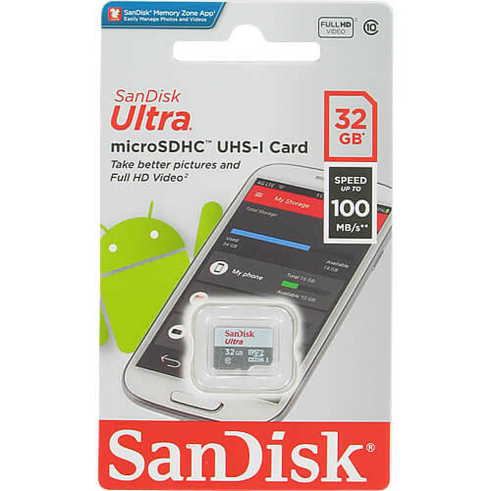 SanDisk Ultra microSD 32GB (SDHC UHS-I Class 10 100 MB/s) Memory Card [NO ADAPTER]
