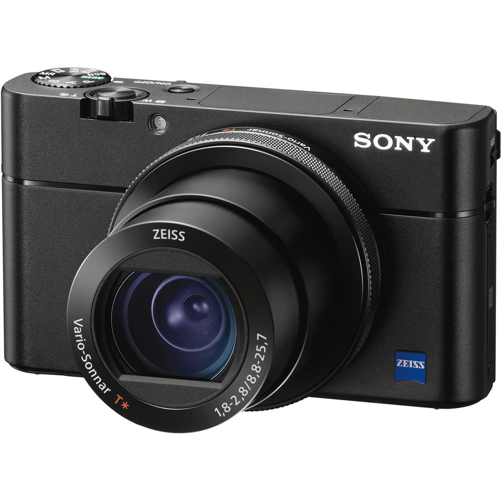 Sony digital camera with Zeiss lens on a white background