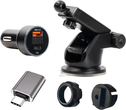 Ultimaxx (Wafr) Wireless Qi Charger Travel / Accessory Kit - Ext Mount with Adapter Rings, USB-C Adapter, Car Power Plug
