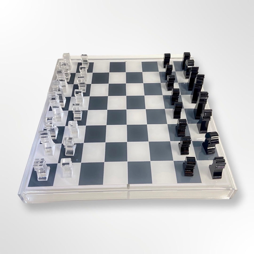 CHESS/CHECKERS - CLEAR, SIL/FROST SQ, BLK/FROST CHIPS