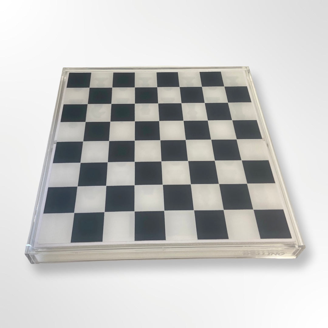 CHESS/CHECKERS - CLEAR, SIL/FROST SQ, BLK/FROST CHIPS