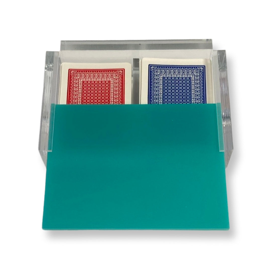 CARD HOLDER - BRIDGE SIZE, CLEAR/TURQ TOP, WHITE CARDS