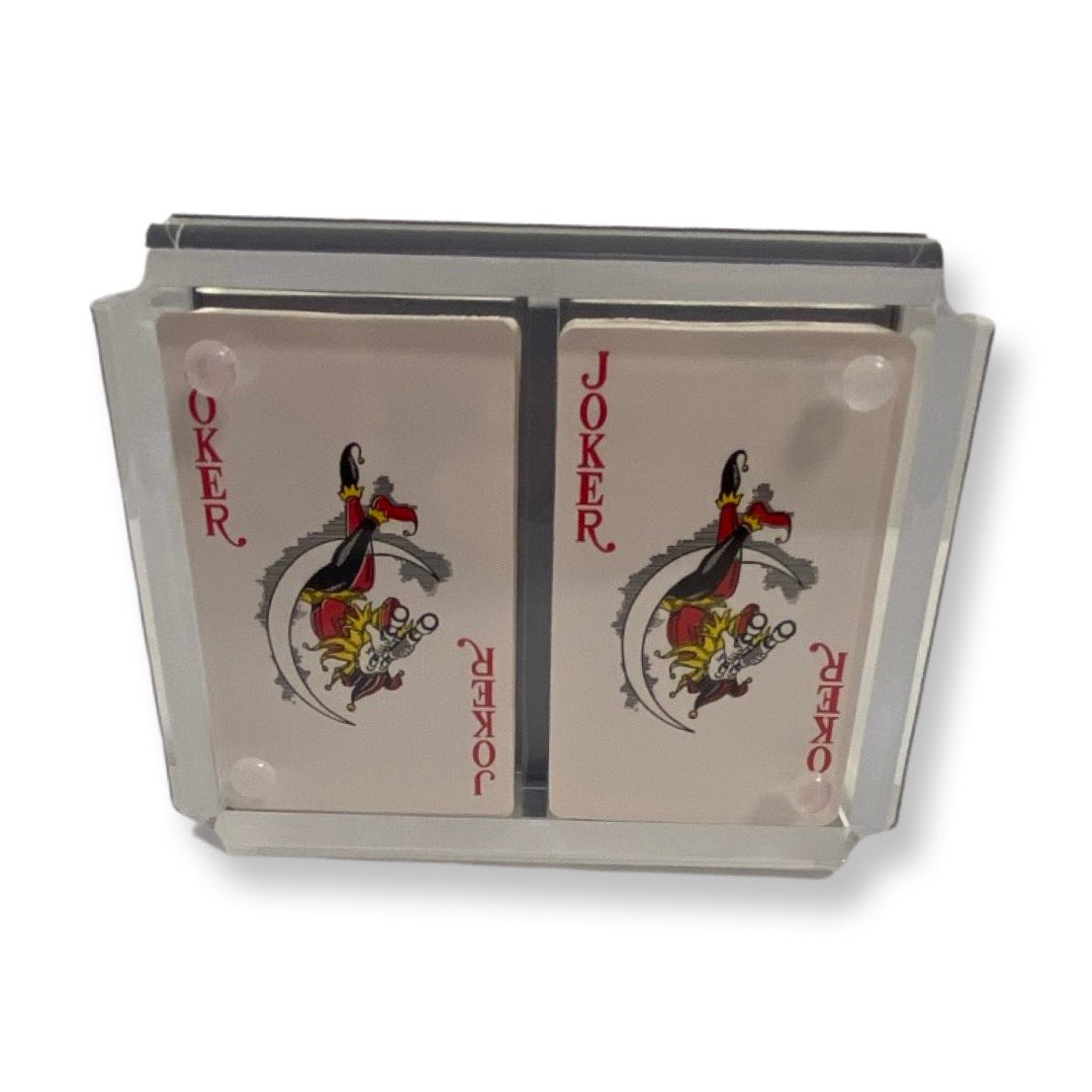 CARD HOLDER - BRIDGE SIZE, CLEAR/TURQ TOP, WHITE CARDS