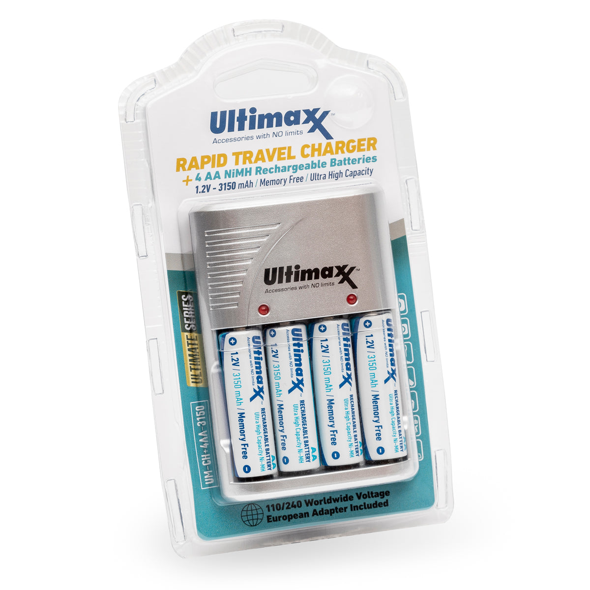 ULTIMAXX 4AA NIMH Rechargeable Batteries (Battery) 3150 mah with Charger