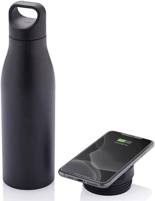 Aluminum Insulated Water Bottle w/ Power Bank - Black