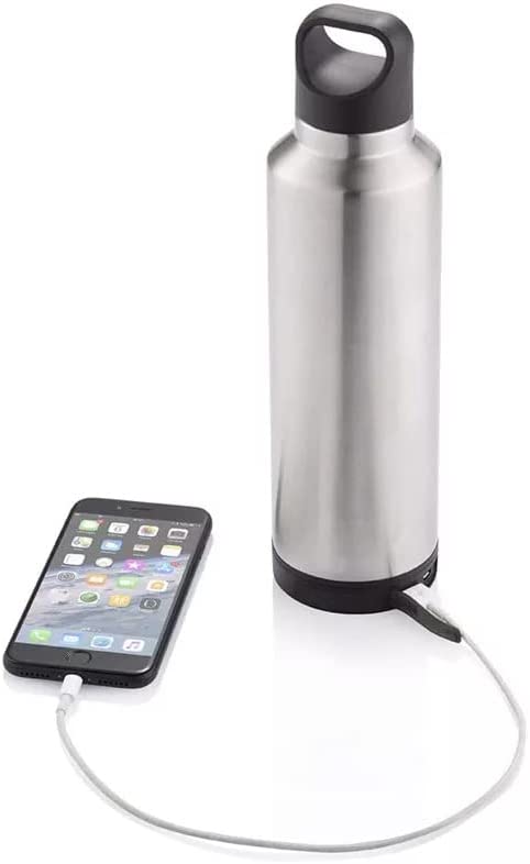 Aluminum Insulated Water Bottle w/ Power Bank - Black
