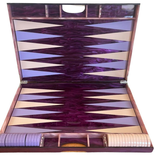 Lucite Acrylic Backgammon Set 18" Large Premium Board and Pieces (Dark Purple Marble/Lavender)