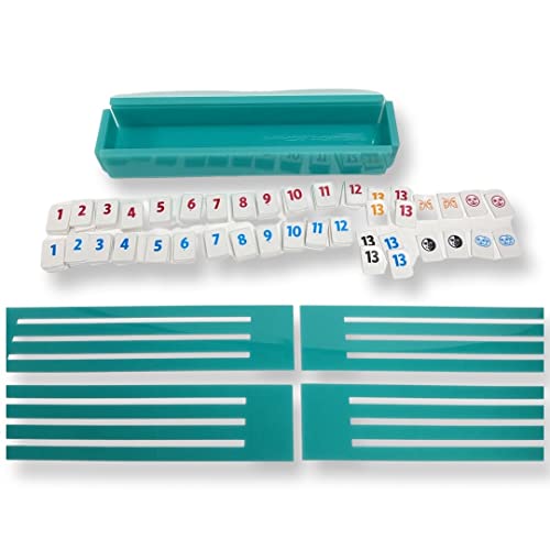 Rumikub - Turqouise w White Cover - matching Turq racks, white pieces