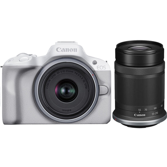 Canon EOS R50 Mirrorless Camera w/ 18-45mm and 55-210mm Lenses (White) PPCKIT