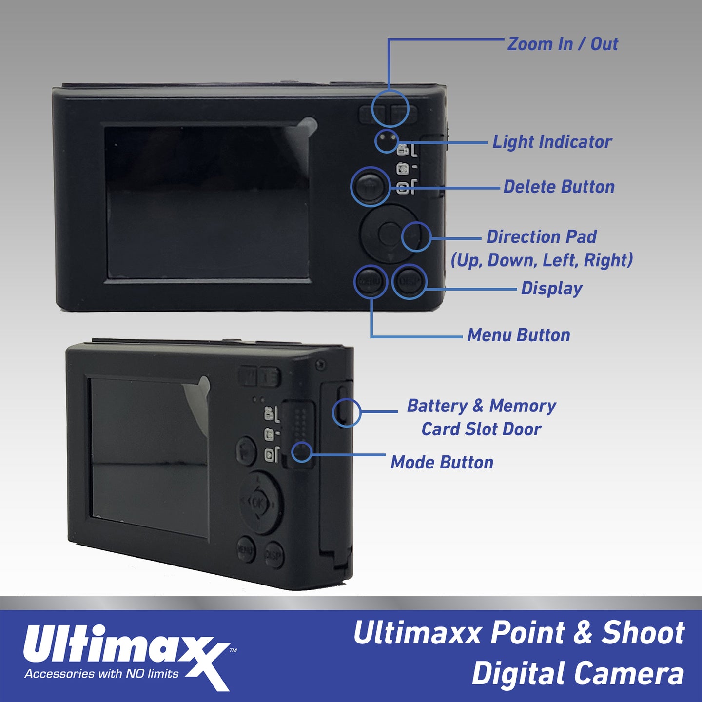 Ultimaxx Digital Camera, 44MP w/ 32GB SD Card, Case, USB Cable - Black