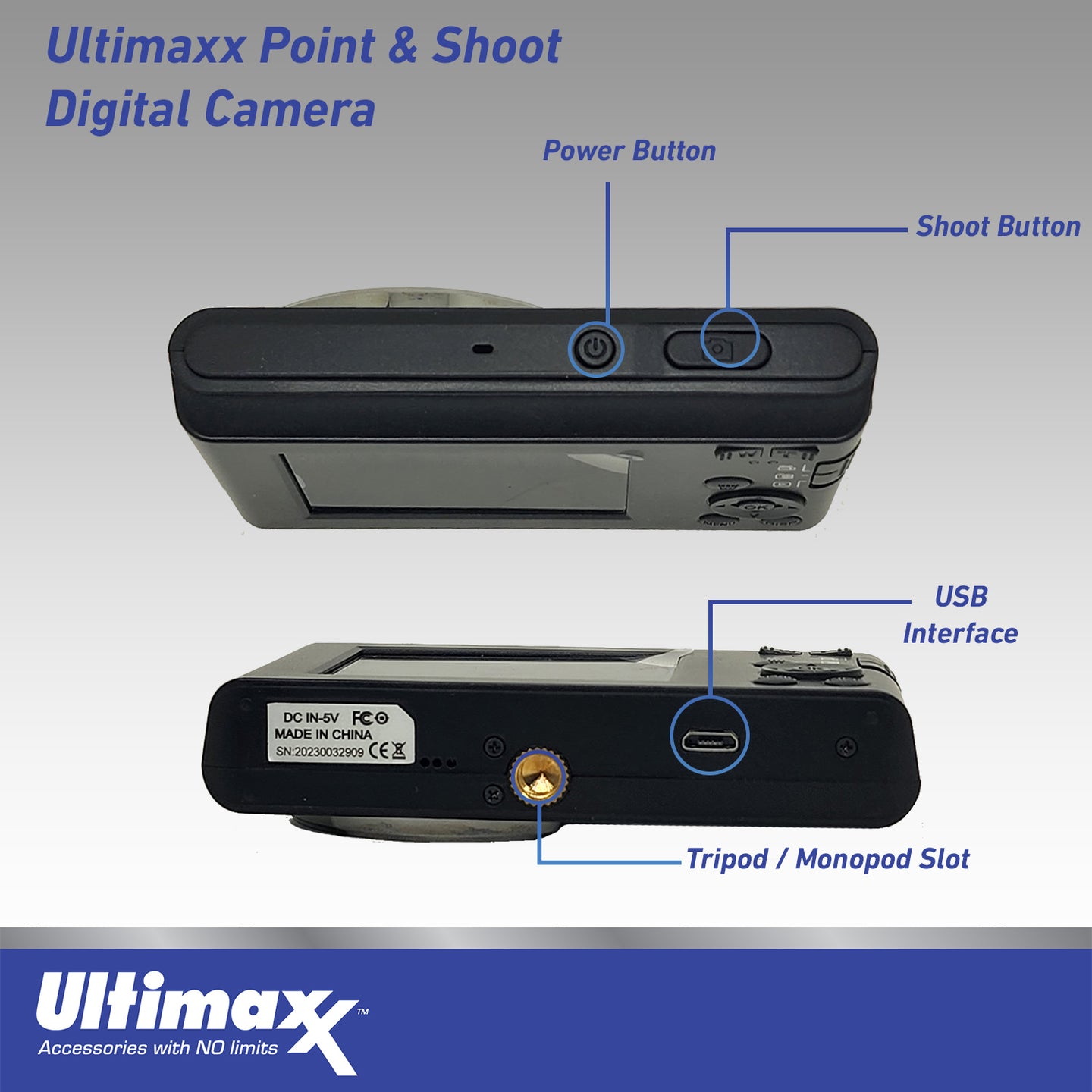 Ultimaxx Digital Camera, 44MP w/ 32GB SD Card, Case, USB Cable - Black