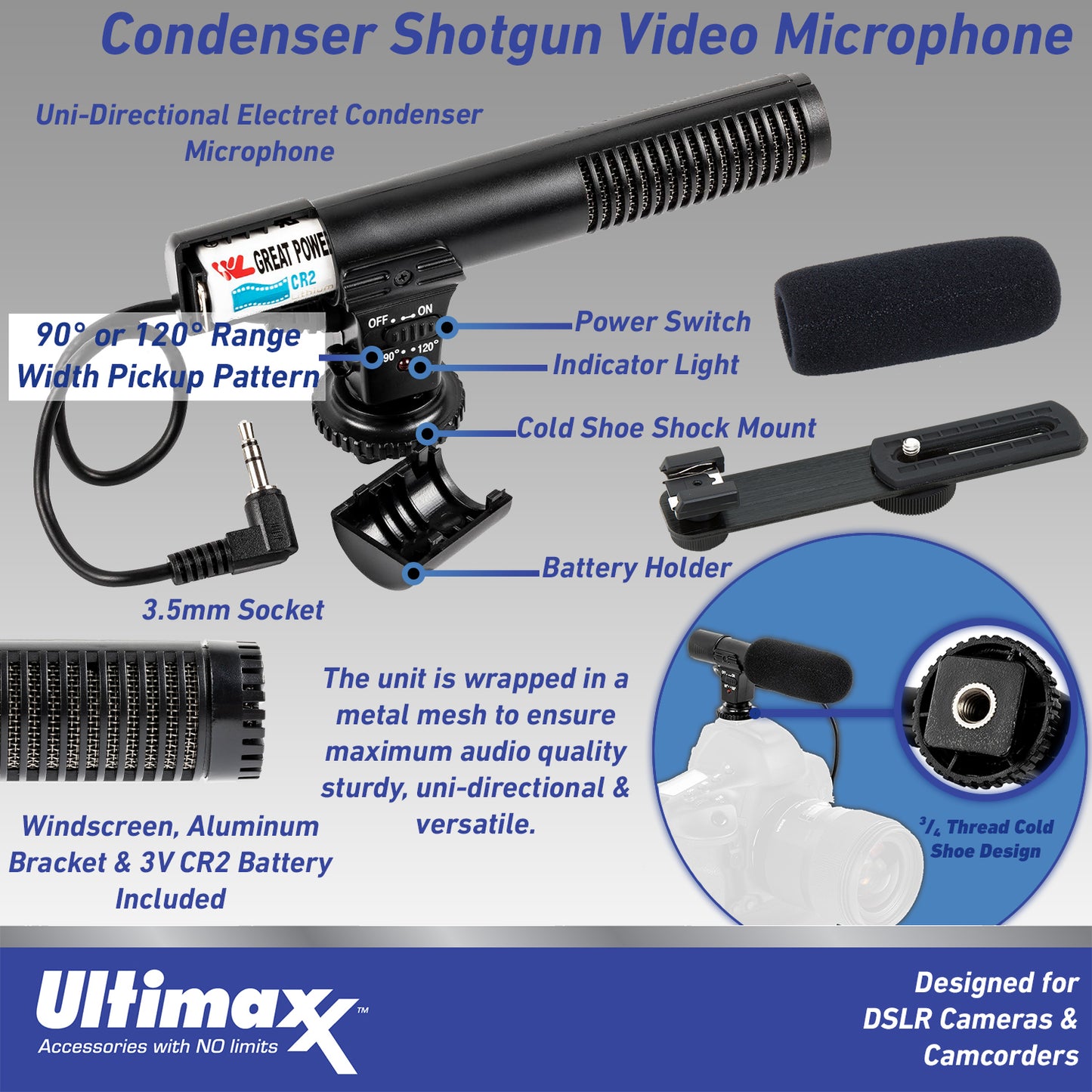 Ulltimaxx Video Microphone w/ Bracket & AAA Battery