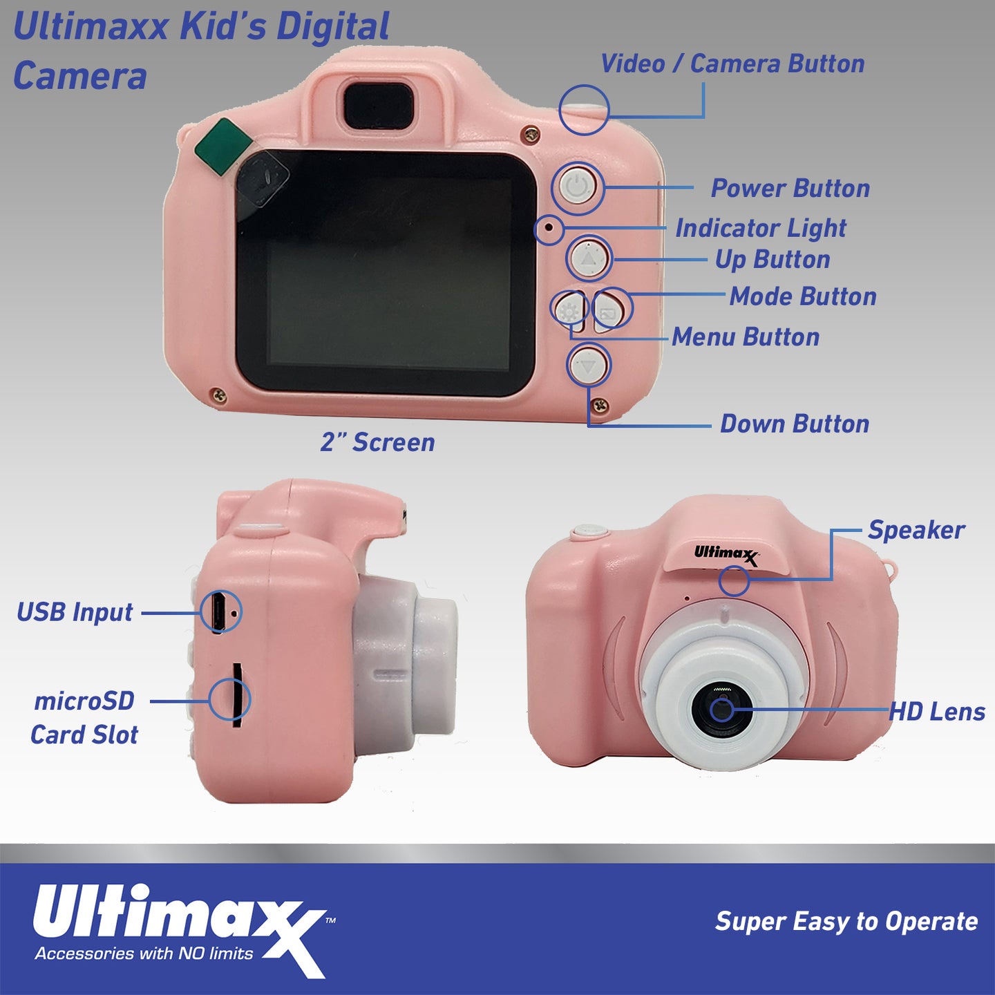 Ultimaxx Kid's Digital Camera w/ 32GB Micro SD Card, USB Cable - Pink