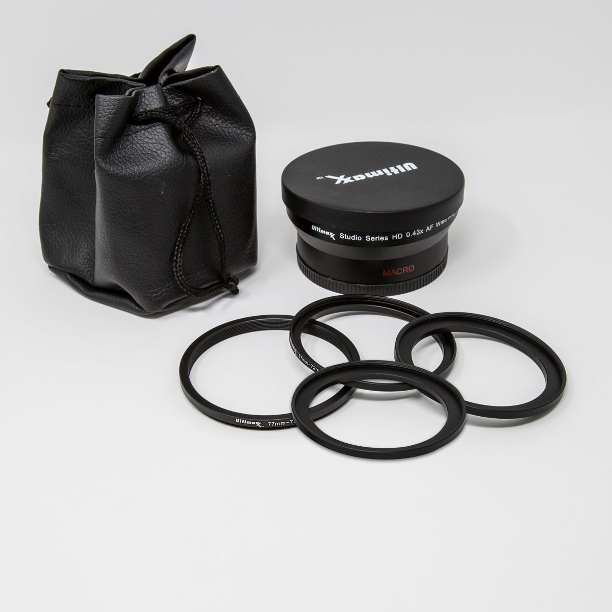 Ultimaxx 0.43x Wide-Angle Lens Attachment - 72mm - with 62mm to 72mm, 67mm to 72mm, 77mm to 72mm, 82mm to 72mm adapter rings